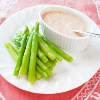 アスパラのオーロラ豆腐ディップ添え